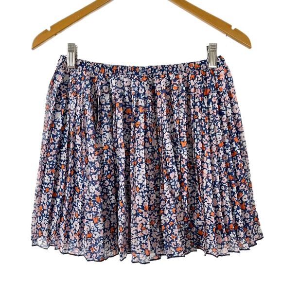 BCBGeneration Women's Mini Skirt Sz S Pleated Floral Print Blue & Orange Skater - Picture 1 of 8